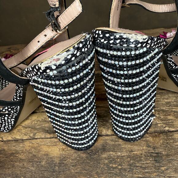 Betsey Johnson Marlo Platform Heels Women’s 7.5 Black Rhinestone Floral - Picture 14 of 14